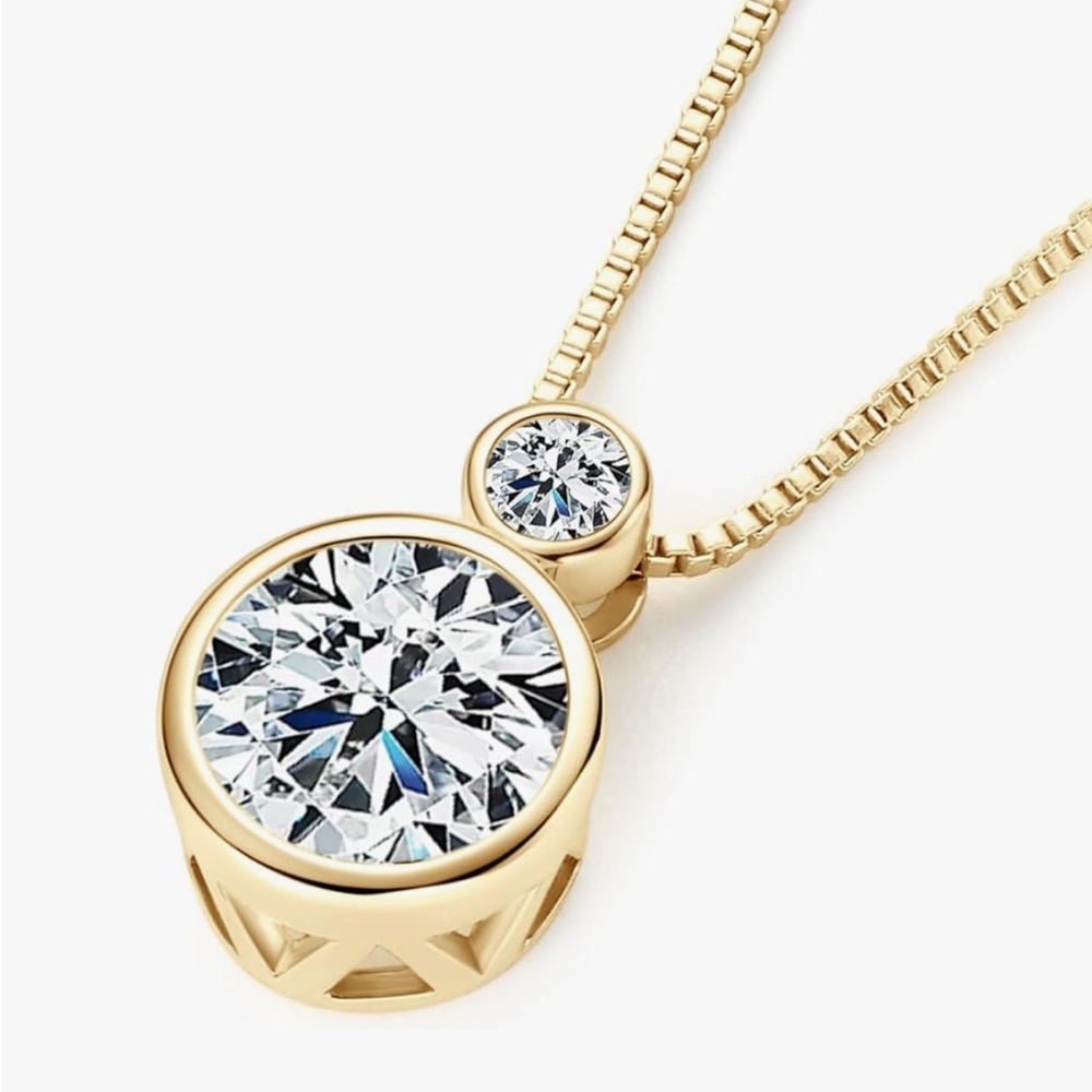 Certified Moissanite Diamond Solitaire 18K Gold- 925 Sterling Silver Necklace
